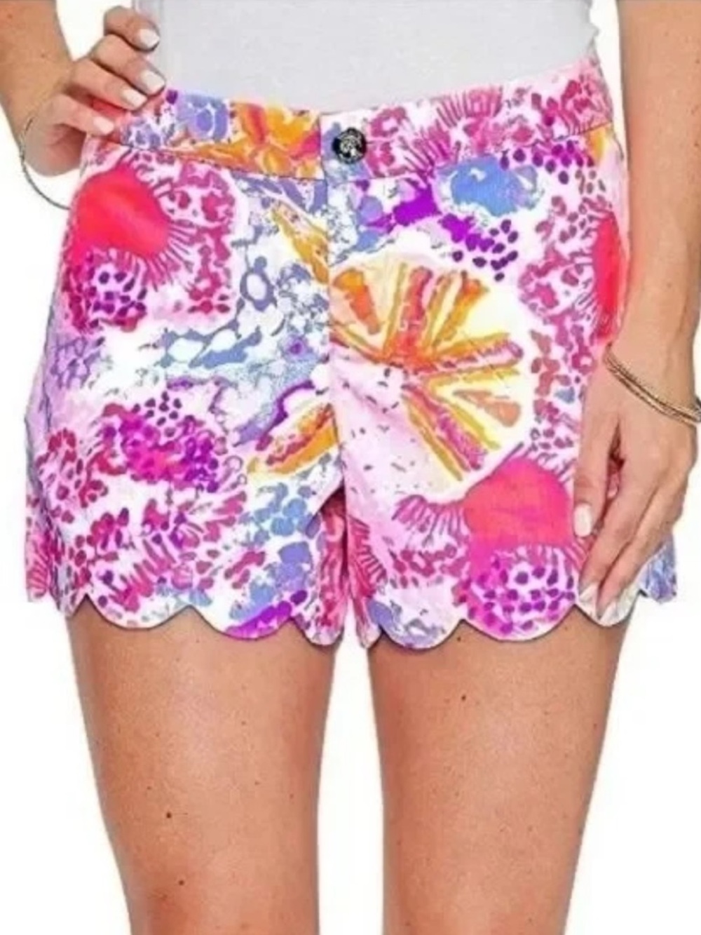 Lilly Pulitzer Buttercup Scalloped Shorts Paradise Pink Bohemian Beach Size 6